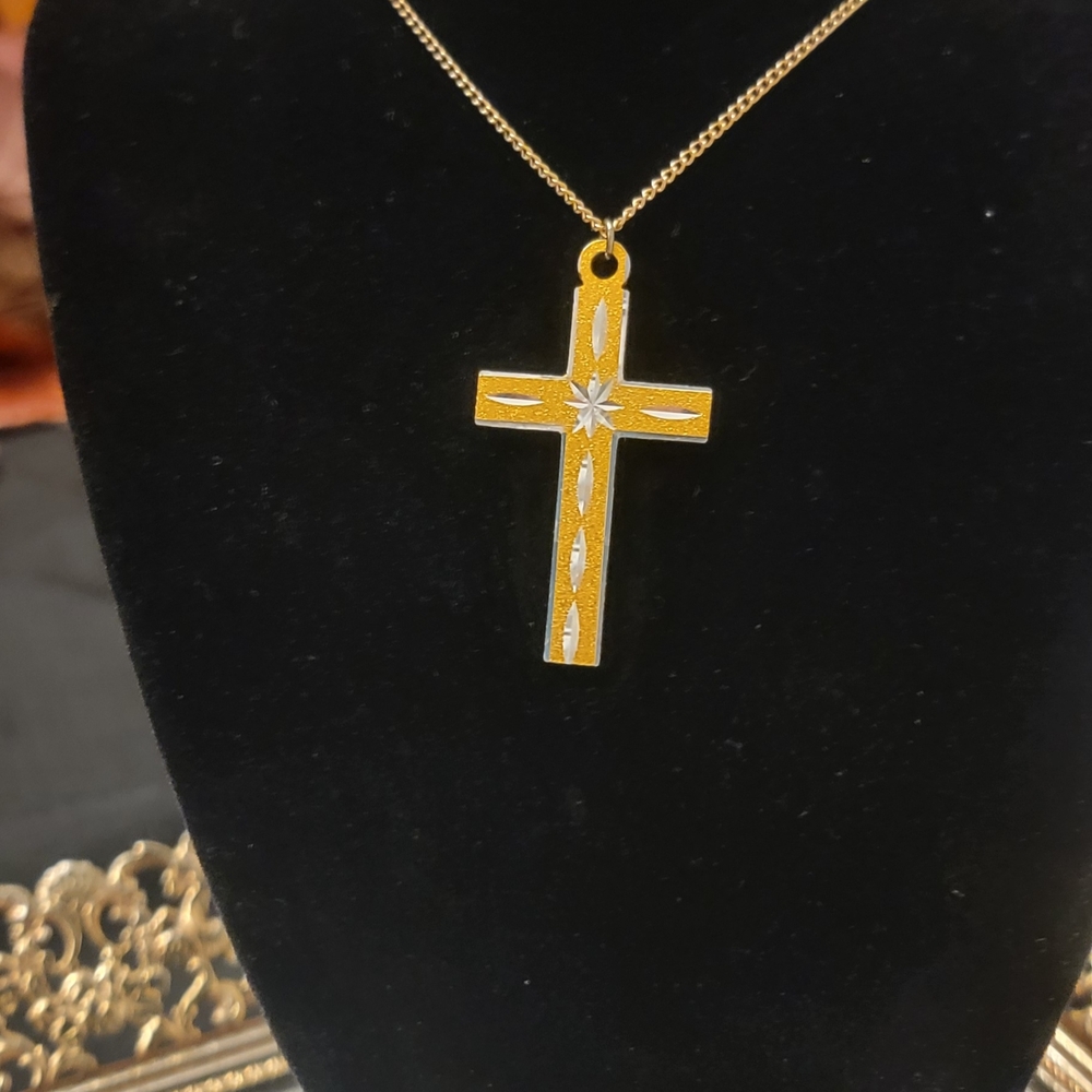 Religious Christian Gold and Silver Cross Necklace